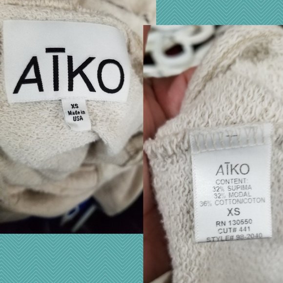 AIKO Oatmeal Beige Supima Modal Blend V-Neck Pullover Hoodie - Picture 4 of 4